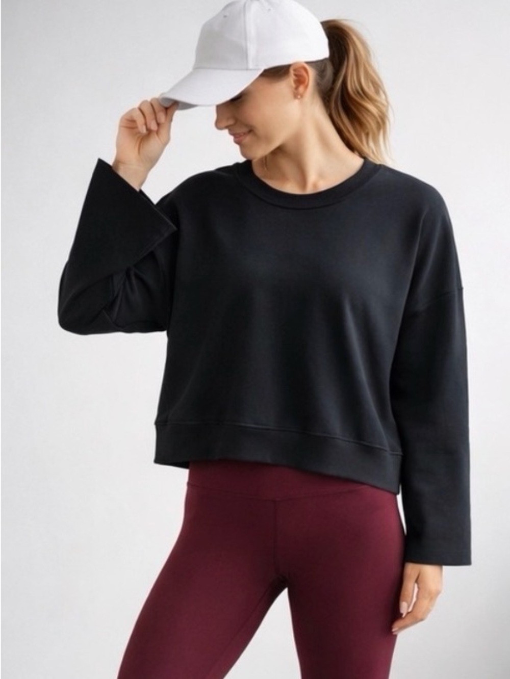 Z by Zella French Terry Ultrasoft Boxy Black Crew Sweatshirt Sz Medium 5168816